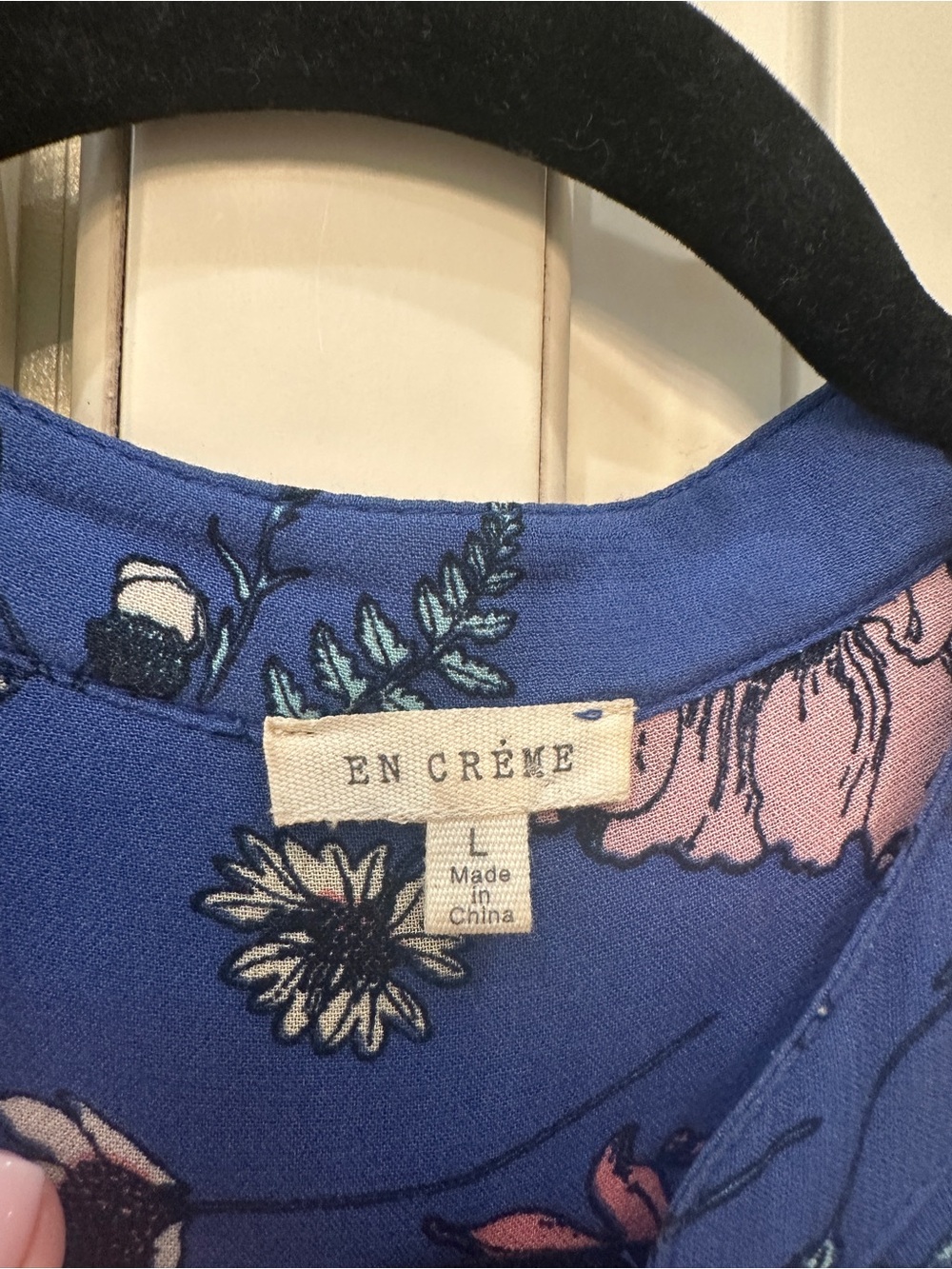 Women's 'En Creme' Blue Floral Sleeveless Dress - Size Large - Picture 3 of 6